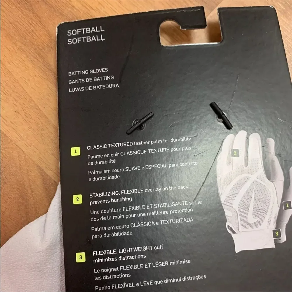 NWT Women's Nike Softball Hyperdiamond Pro Batting Gloves White Gold MEDIUM